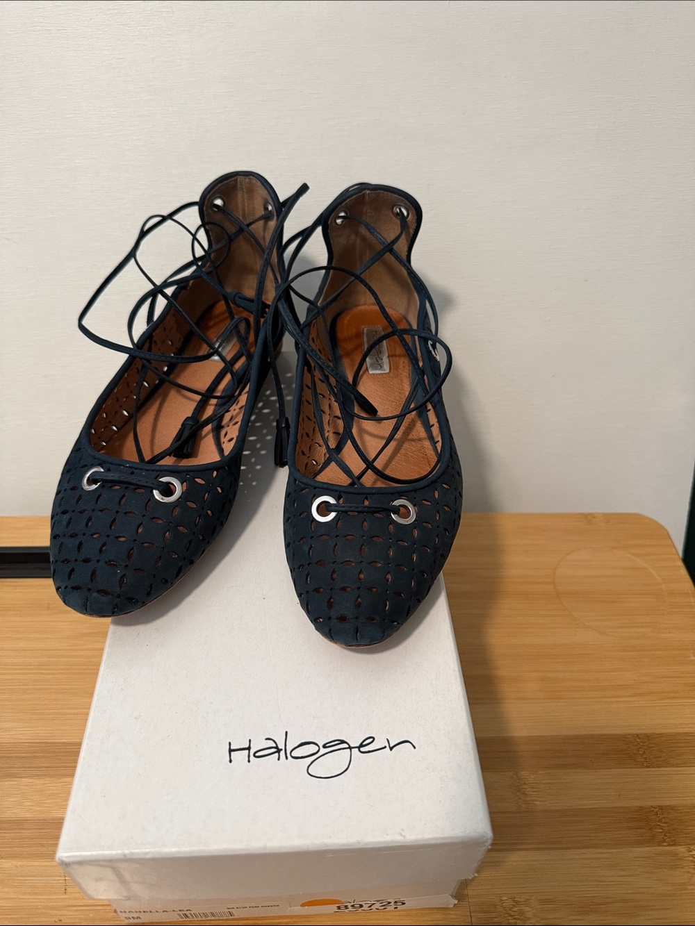 Halogen Navy Lace-Up Perforated Flats
